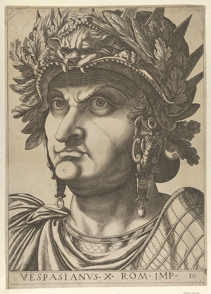 Plate 10: Vespasian with his head turned slightly to the left, from "The Twelve Caesars" — Anonymous|Raffaello Schiaminossi