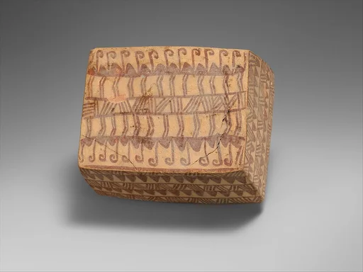 Decorated ware box illustrating rows of flamingos