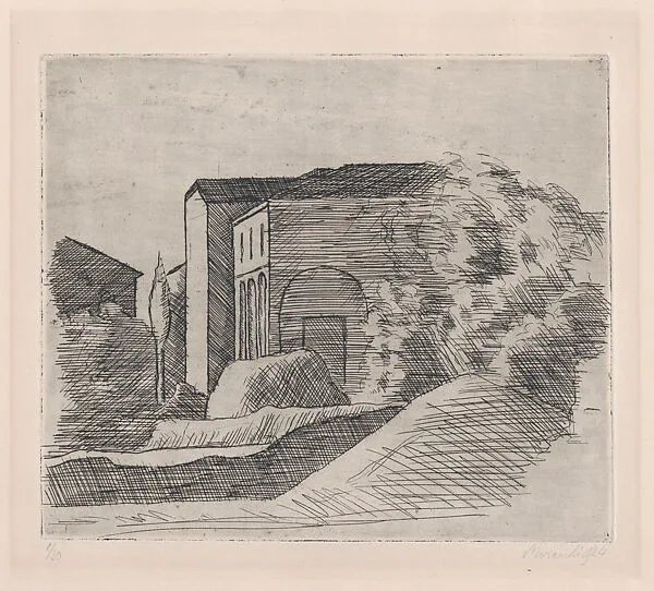 The Little House at the Portico and the Cypress (Large Sheet) — Giorgio Morandi