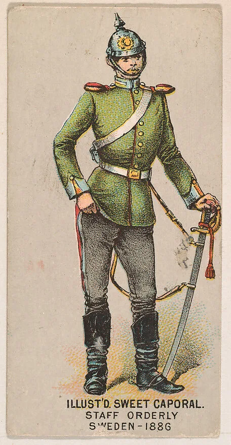 Staff Orderly, Sweden, 1886, from the Military Series (N224) issued by Kinney Tobacco Company to promote Sweet Caporal Cigarettes — Kinney Brothers Tobacco Company