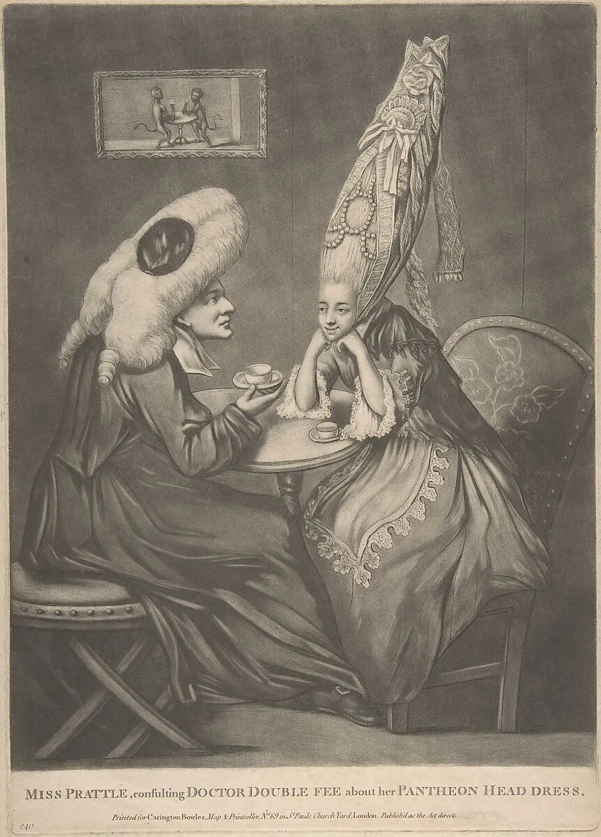 Miss Prattle Consulting Doctor Double Fee about her Pantheon Head Dress — Carington Bowles I|Anonymous, British, 18th century