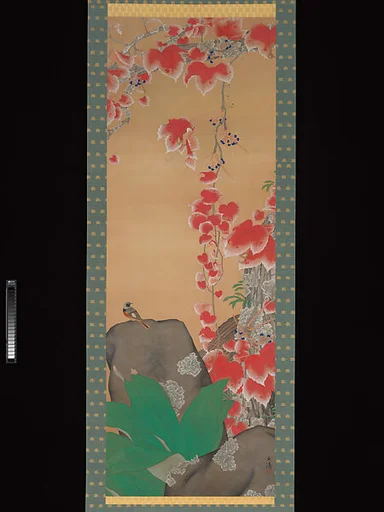 岡文濤筆 紅蔦小禽図 |Red Ivy and a Small Bird