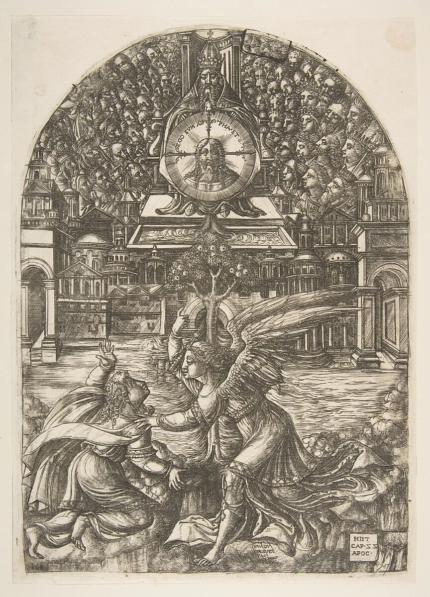 The Angel shows Saint John the Fountain of Living Water, from the Apocalypse — Jean Duvet