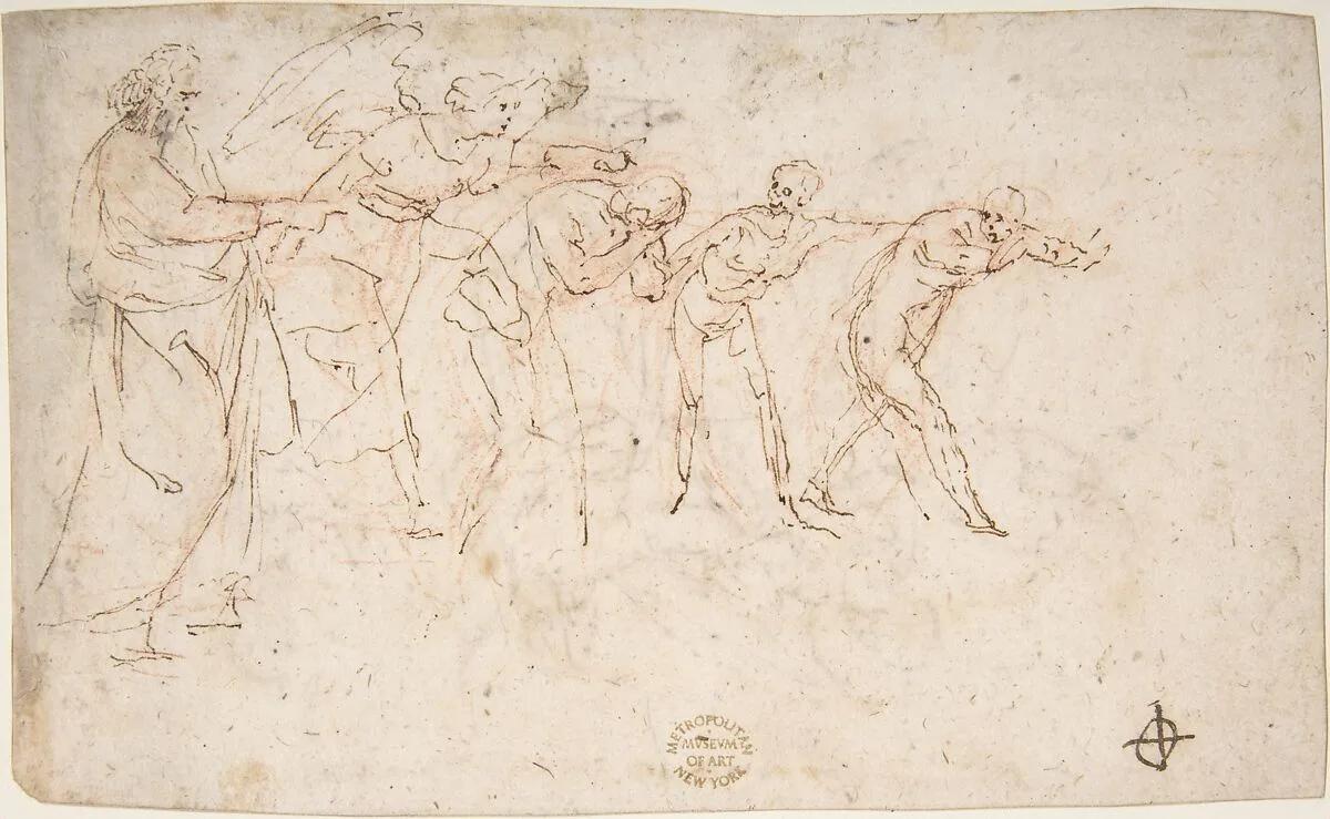 The Expulsion of Adam and Eve from Paradise (recto); Studies for the Same Composition (verso) — Francesco Allegrini