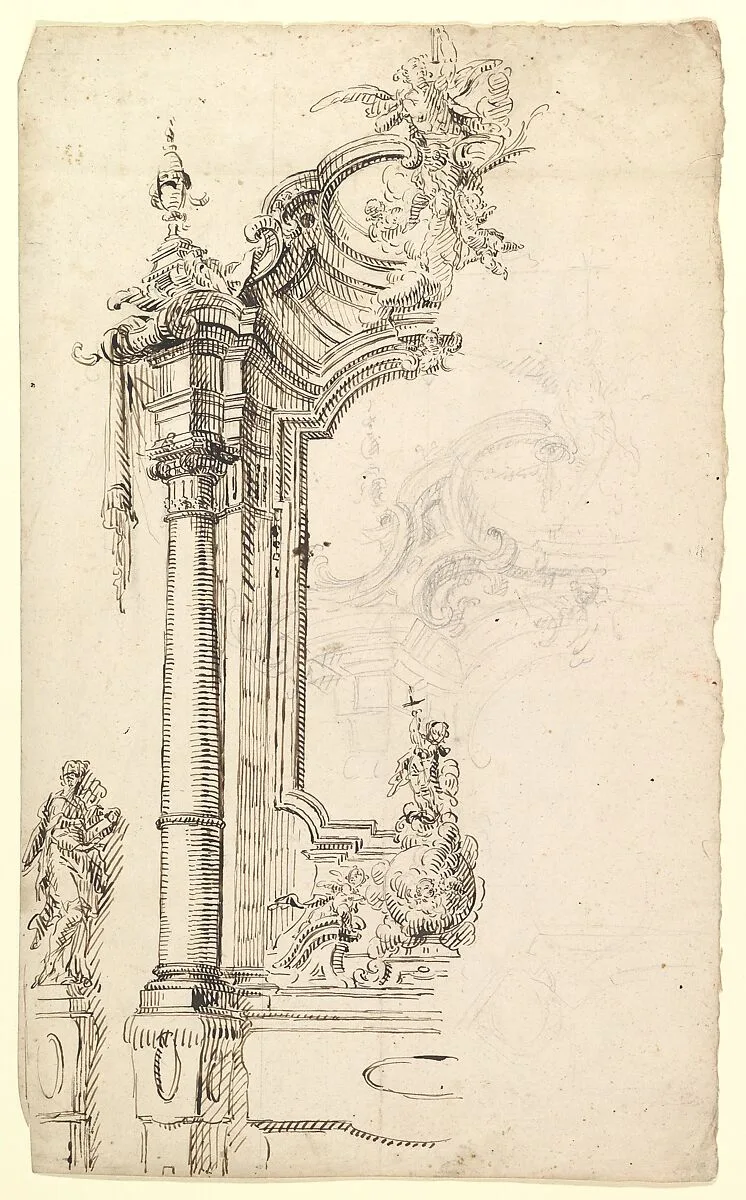 Study for an Altar with a Figure on a Raised Socle at Left; verso: Study for an Altar with a Figure of an Angel or Saint — Joseph Anton Feuchtmayer