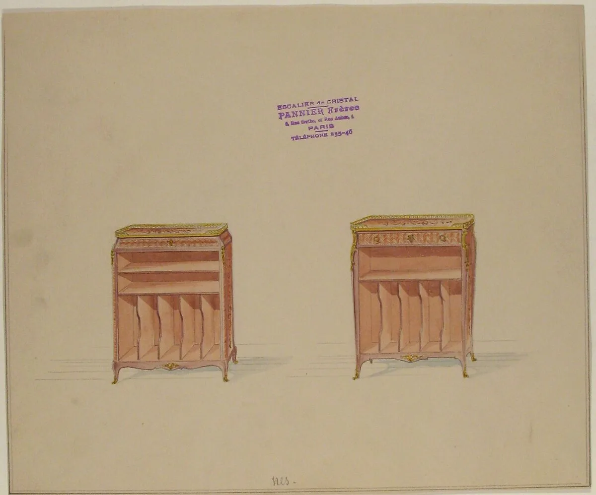 Two Designs for Tables with Shelves and Dividers — Anonymous, French, 19th century|Pannier Frères