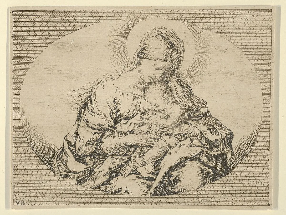 The Virgin holding the infant Christ, an oval composition, after Reni — Guido Reni|Anonymous, 17th century
