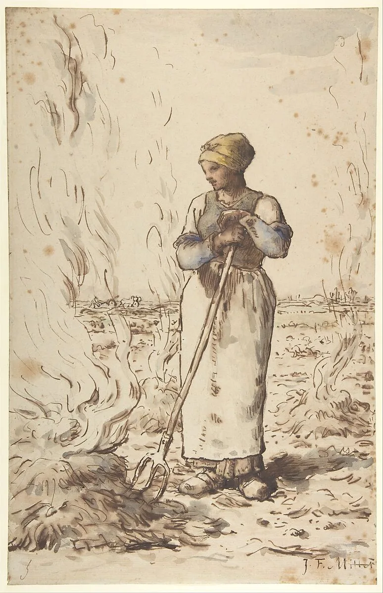 A Woman Burning Weeds — Jean-François Millet
