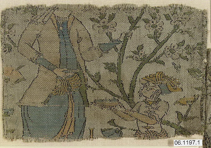 Textile Fragment Depicting Figures in a Landscape — Unknown