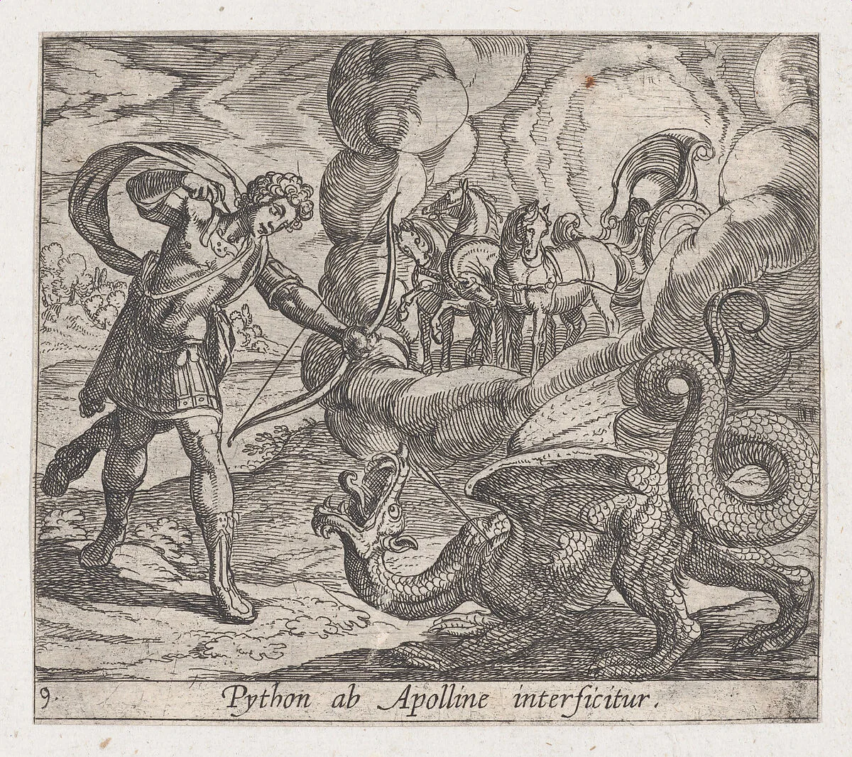 Plate 9: Apollo Killing Python (Python ab Apolline interficitur), from Ovid's 'Metamorphoses' — Antonio Tempesta