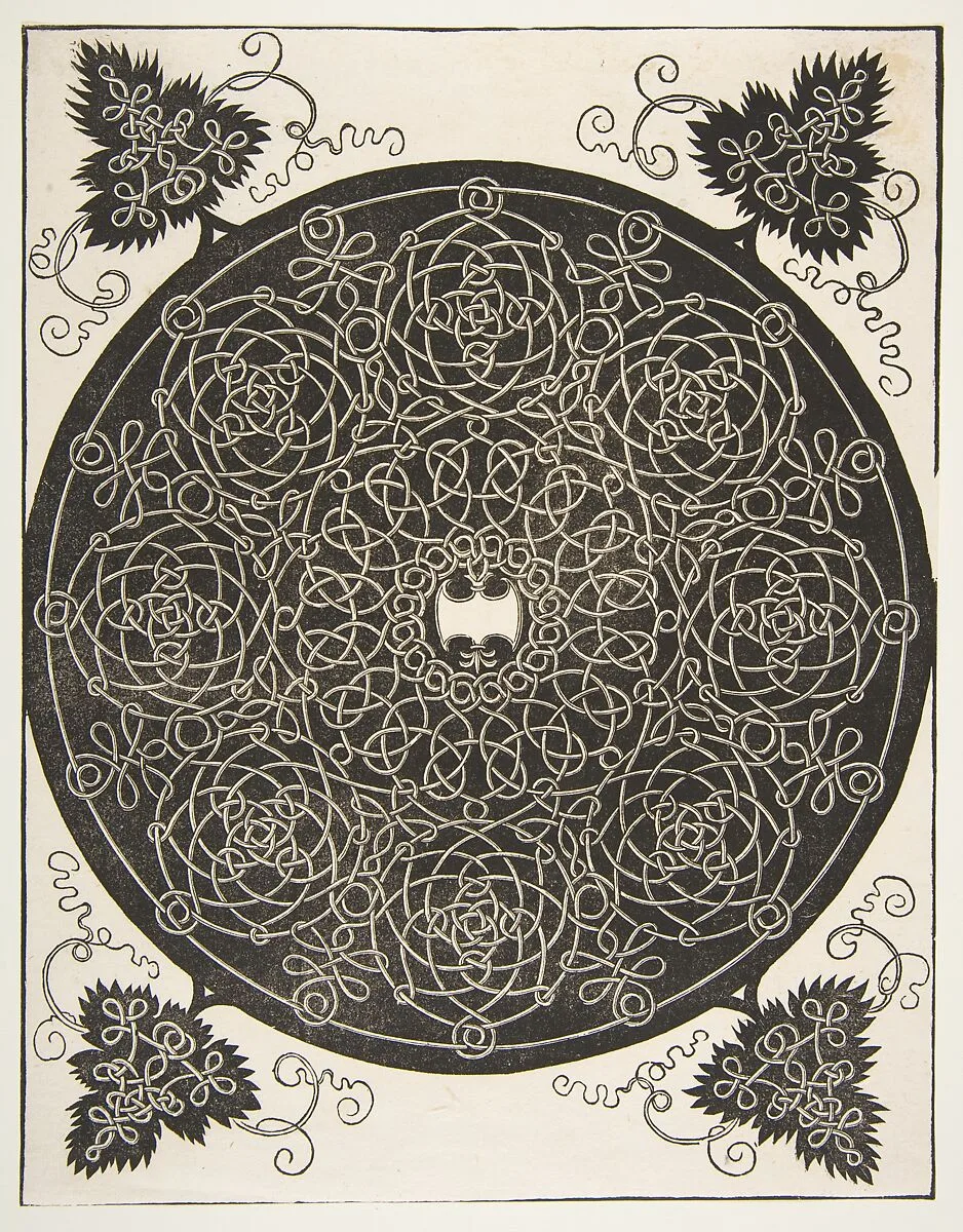 “The Third Knot”. Interlaced Roundel with Eight Wreaths and a Scalloped Shield in its Center — Albrecht Dürer|Leonardo da Vinci