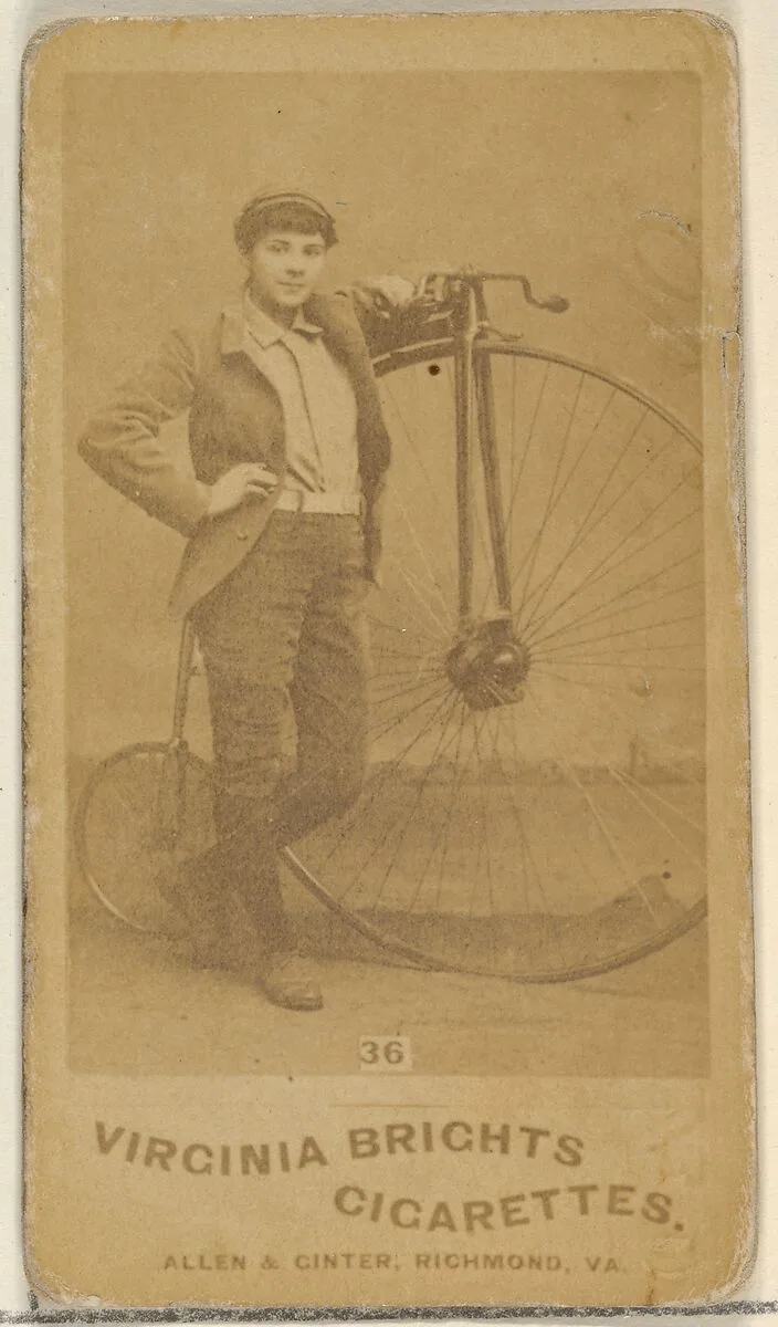 Card 36, from the Girl Cyclists series (N49) for Virginia Brights Cigarettes — Allen & Ginter