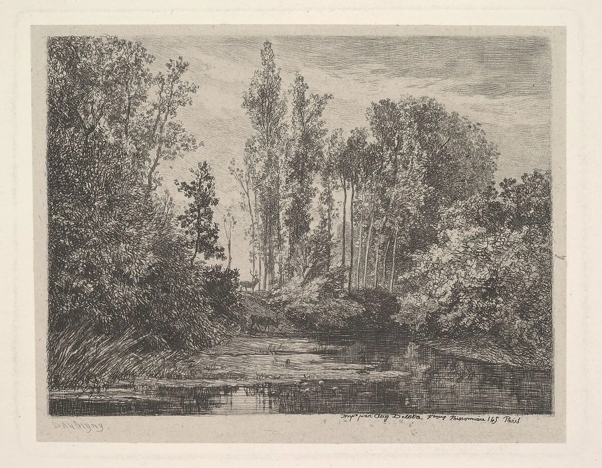 Stags at the Water's Edge — Charles-François Daubigny|Auguste Delâtre