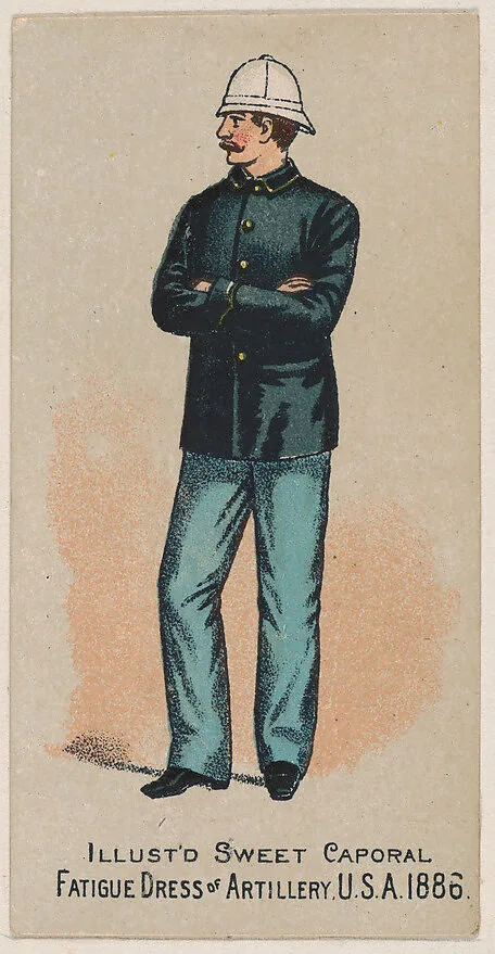 Fatigue Dress, Artillery, United States Army, 1886, from the Military Series (N224) issued by Kinney Tobacco Company to promote Sweet Caporal Cigarettes — Kinney Brothers Tobacco Company