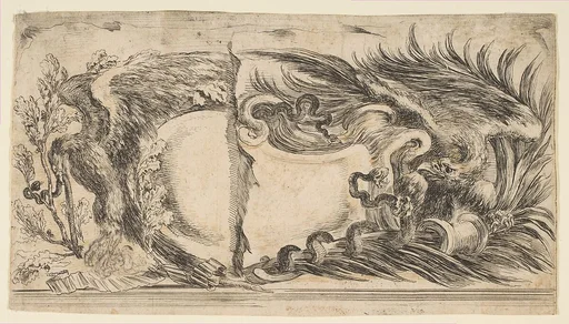 Two Different Halves of Cartouches Each Showing an Eagle Fighting a Serpent