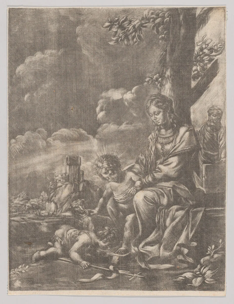 The Holy Family with the infant Saint John kissing Christ's feet — Giulio Carpioni|Matteo Cadorin|Anonymous
