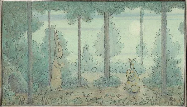 Two Rabbits in a Wood, possibly a "Wigglemuch" design — Herbert E. Crowley