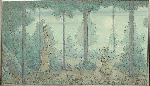 Two Rabbits in a Wood, possibly a "Wigglemuch" design