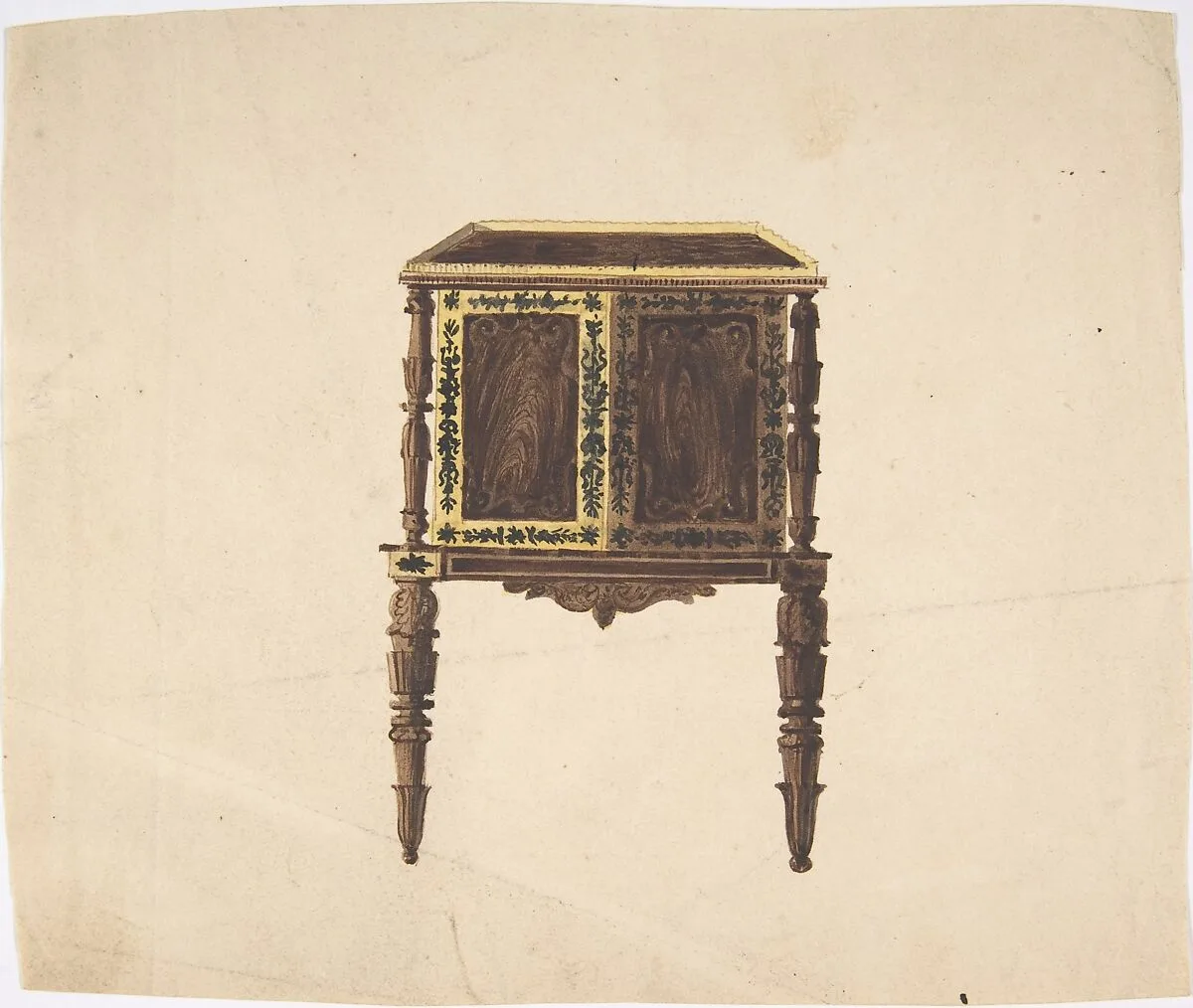Design for a Small Cabinet with Elaborately Carved Legs — Anonymous, British, 19th century