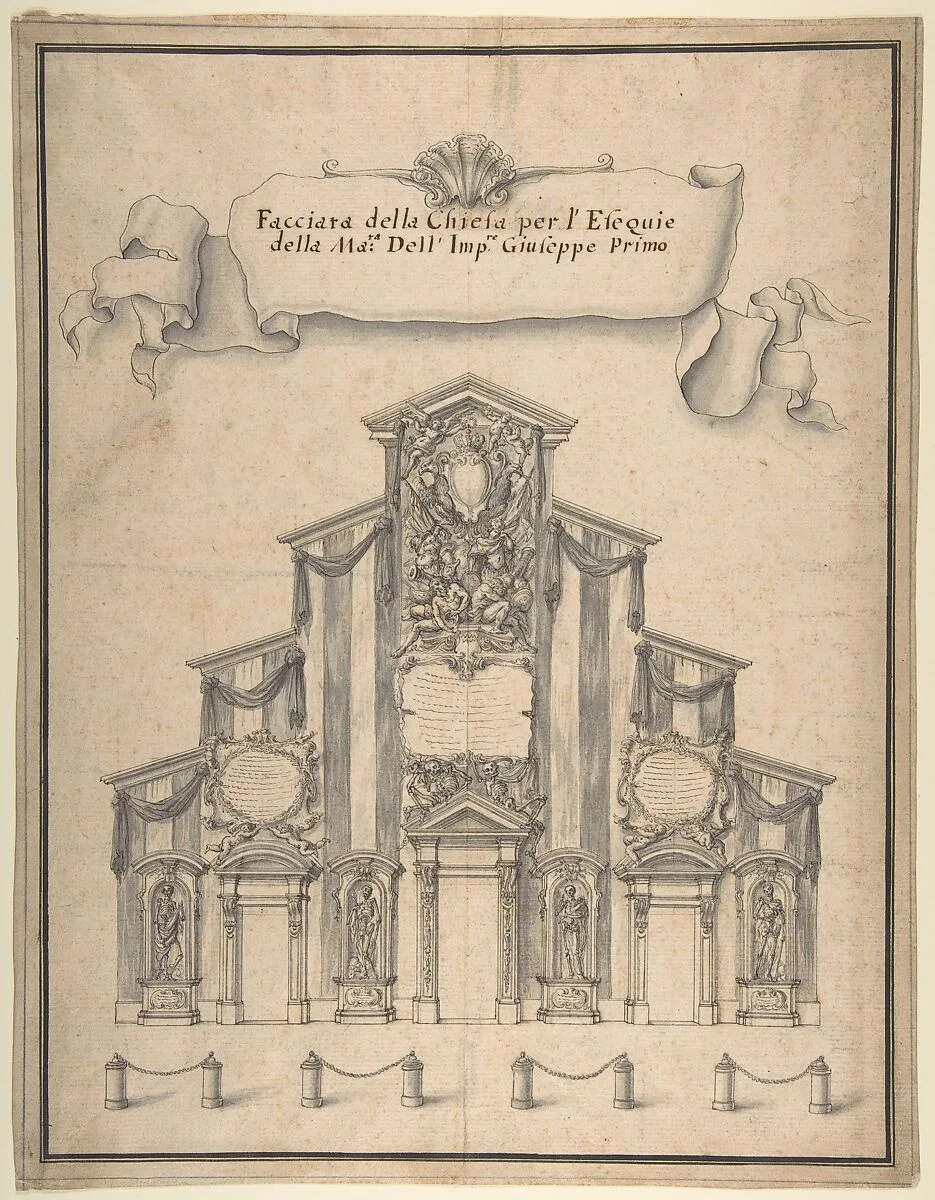 Decoration for the Façade of a Church for the Funeral of Joseph I, 1711 — Giovanni Larciani ("Master of the Kress Landscapes")