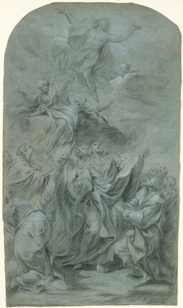 The Ascension of Christ (recto); Head of a Bearded Man Looking Down (verso) — Pierre Charles Trémolières