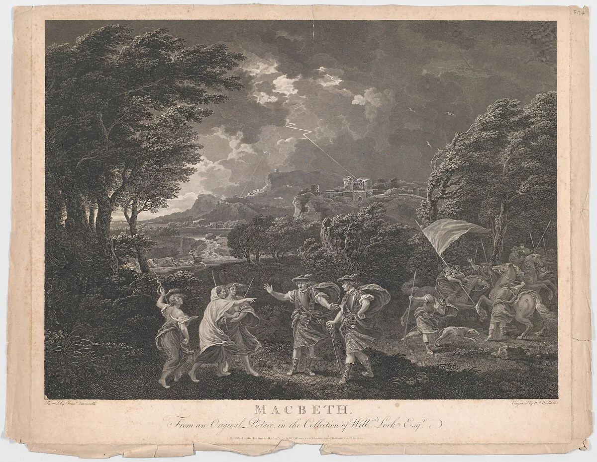 Macbeth and the Witches (Shakespeare, Macbeth, Act 1, Scene 1) — William Shakespeare|Francesco Zuccarelli|William Woollett|William Woollett