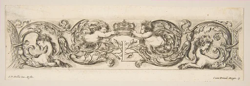 Rinceaux with Two Children Holding a Royal Crown Over the Letter "L," plate 3 from "Decorative friezes and foliage" (Ornamenti di fregi e fogliami)