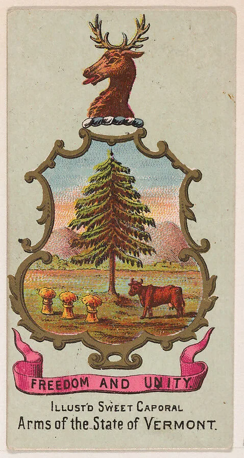 Arms of the State of Vermont, from the Military Series (N224) issued by Kinney Tobacco Company to promote Sweet Caporal Cigarettes — Kinney Brothers Tobacco Company