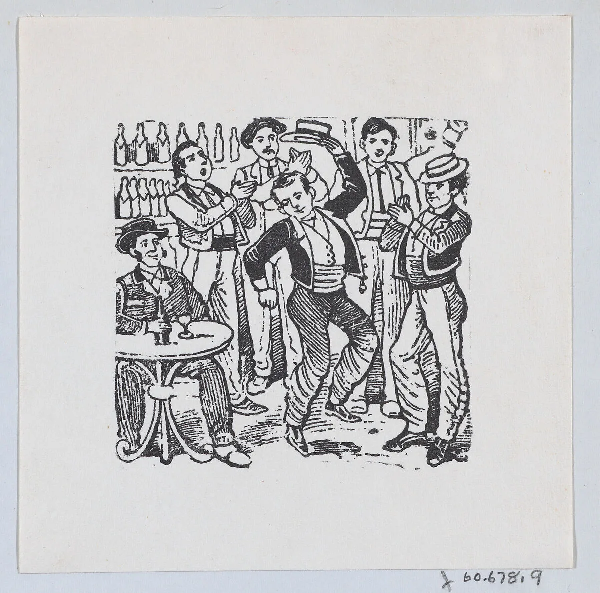A man dancing in the middle of a crowd and taking off his hat — José Sanchez|José Guadalupe Posada