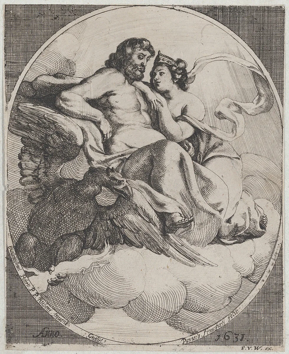 Jupiter and Juno seated on clouds, with an eagle holding thunderbolts below at left — Willem Panneels|Frans van den Wyngaerde|Peter Paul Rubens