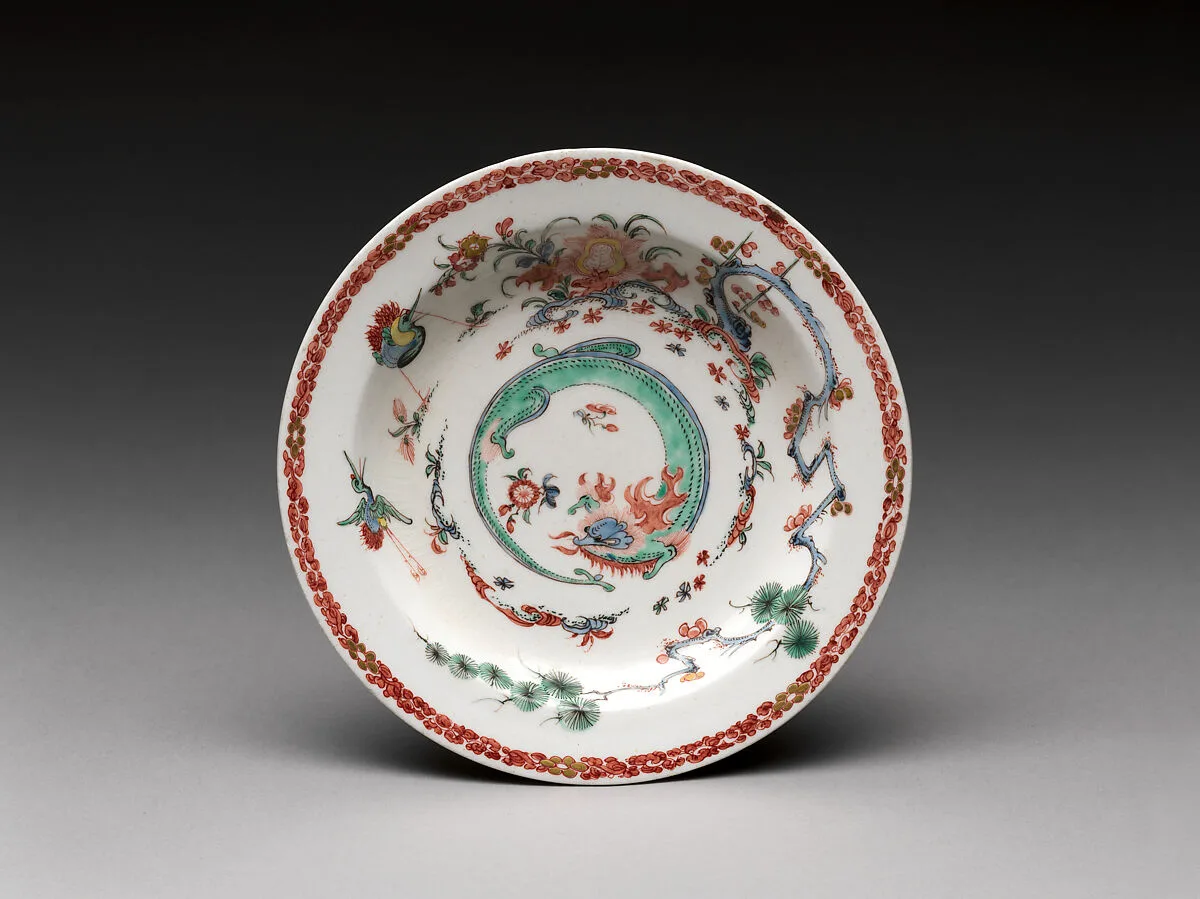 Dish with dragons — Bow Porcelain Factory