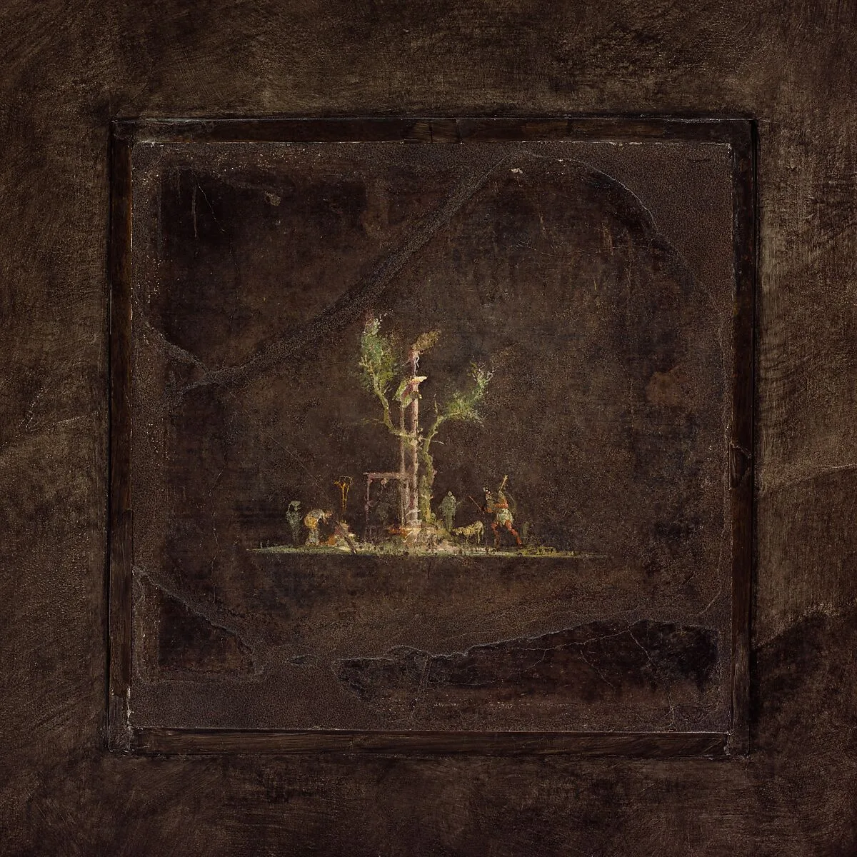 Wall painting on black ground: landscape, from the imperial villa at Boscotrecase — Unknown