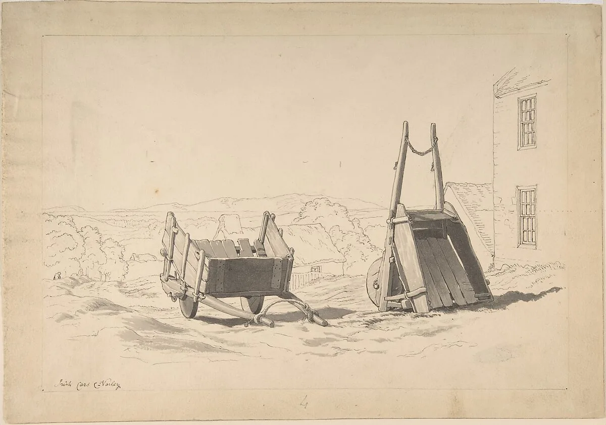 Irish Cars (Study of Two Carts in a Landscape) — Cornelius Varley
