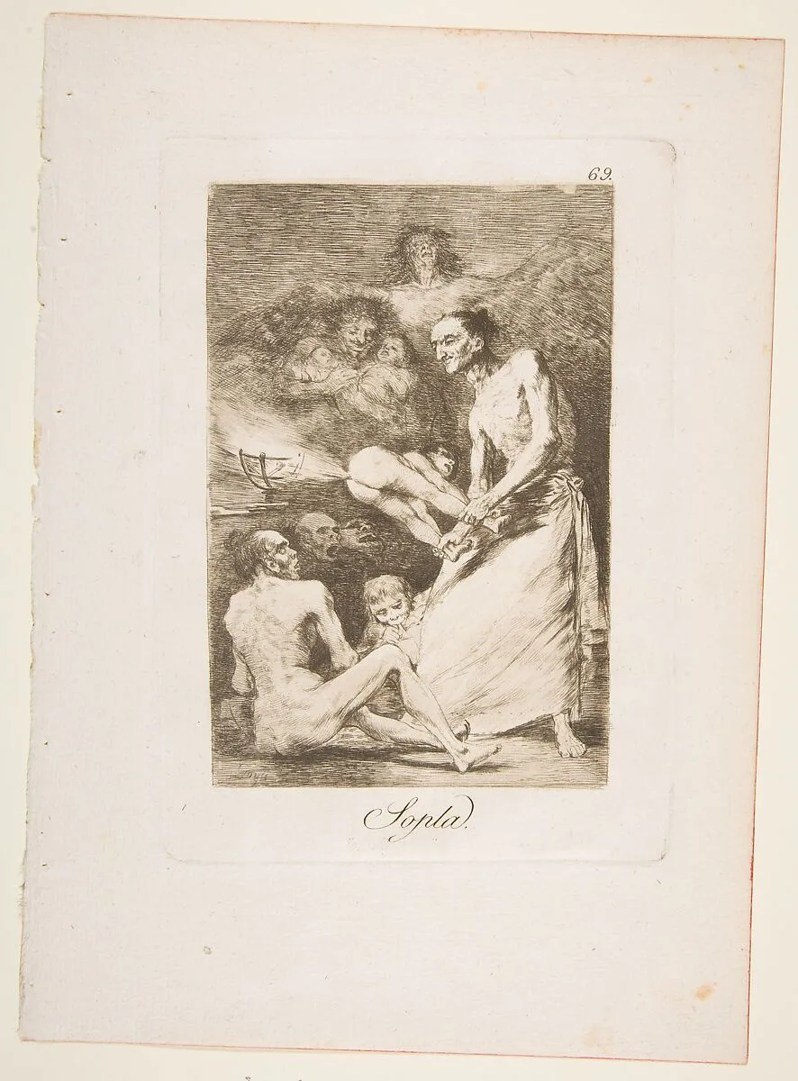 Plate 69 from "Los Caprichos": Blow (Sopla) — Goya (Francisco de Goya y Lucientes)