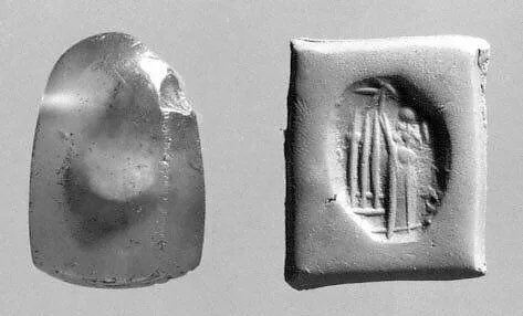 Stamp seal (octagonal pyramid) with cultic scene — Unknown