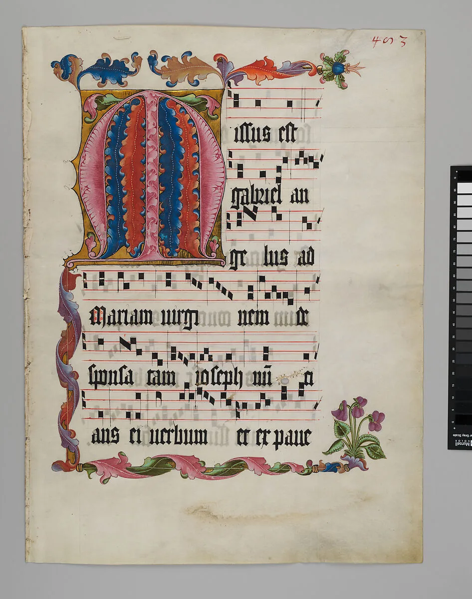 Manuscript Leaf with the Initial M, from an Antiphonary — Unknown