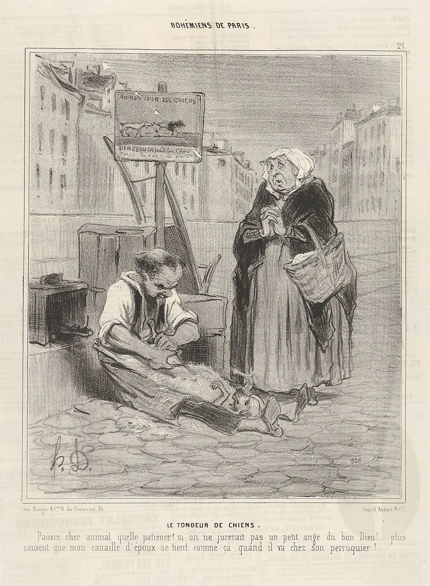 Le Tondeur de chiens, plate 21 from the series Bohémiens de Paris, published in Le Charivari — Aubert et Cie|Honoré Daumier