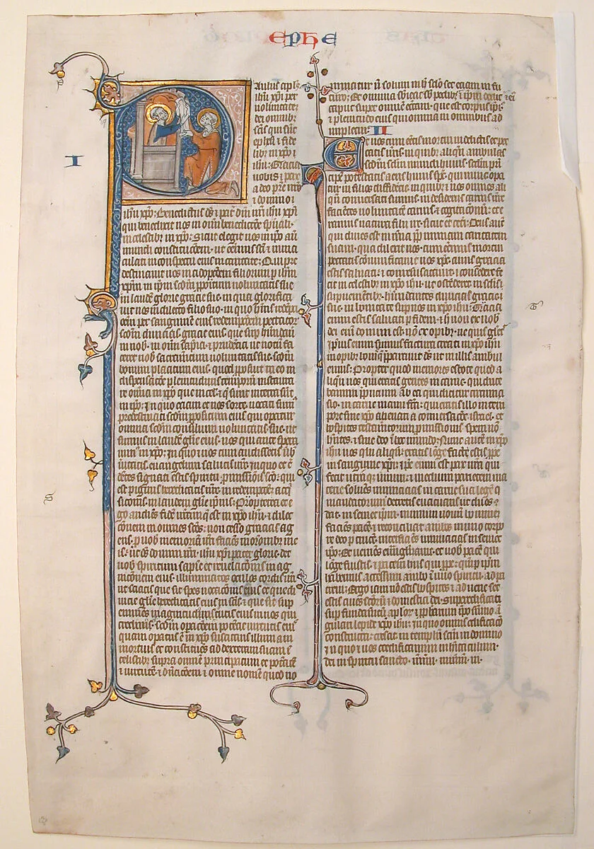 Manuscript Leaf with the Opening of the Epistle of Saint Paul to the Ephesians, from a Bible — Unknown