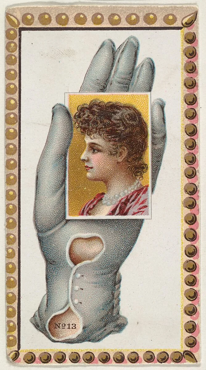 Card Number 13, cut-out from banner advertising the Opera Gloves series (G29) for Allen & Ginter Cigarettes — Allen & Ginter|American Tobacco Company