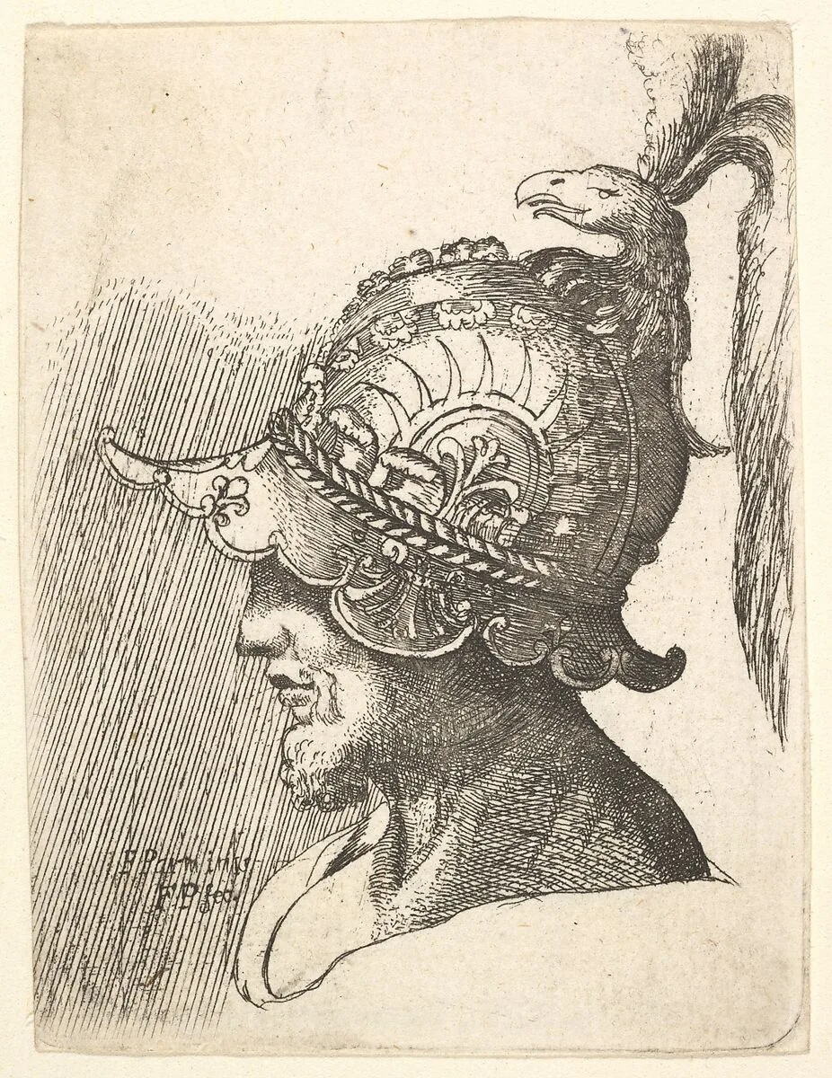 Helmeted head — Parmigianino (Girolamo Francesco Maria Mazzola)|Francis Place|Wenceslaus Hollar