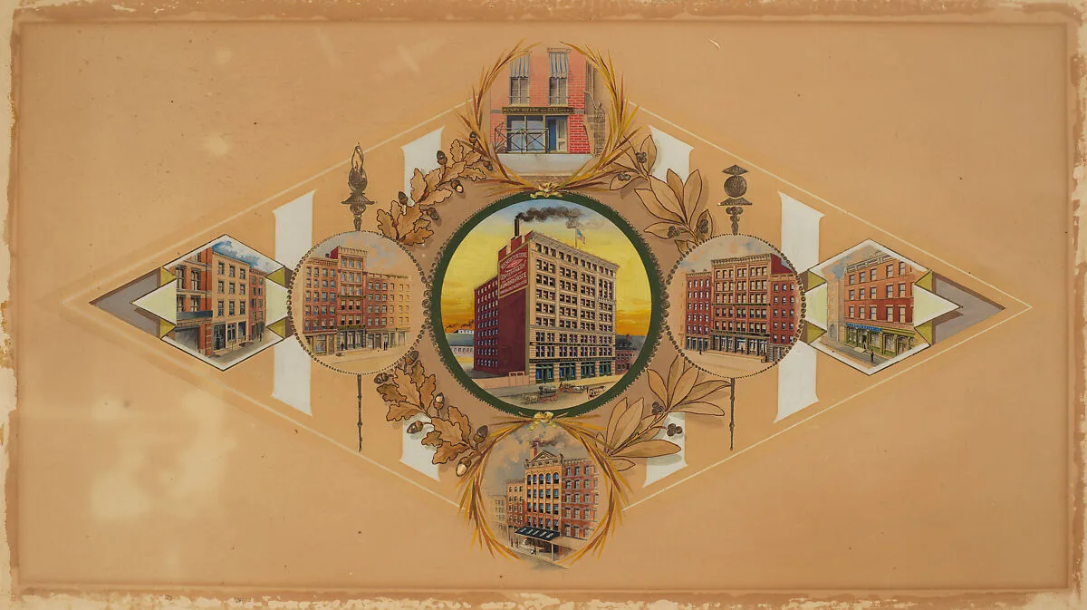 Henry Heide Confectionary Co.– Seven Buildings Occupied by the Business — Anonymous, American, 19th century