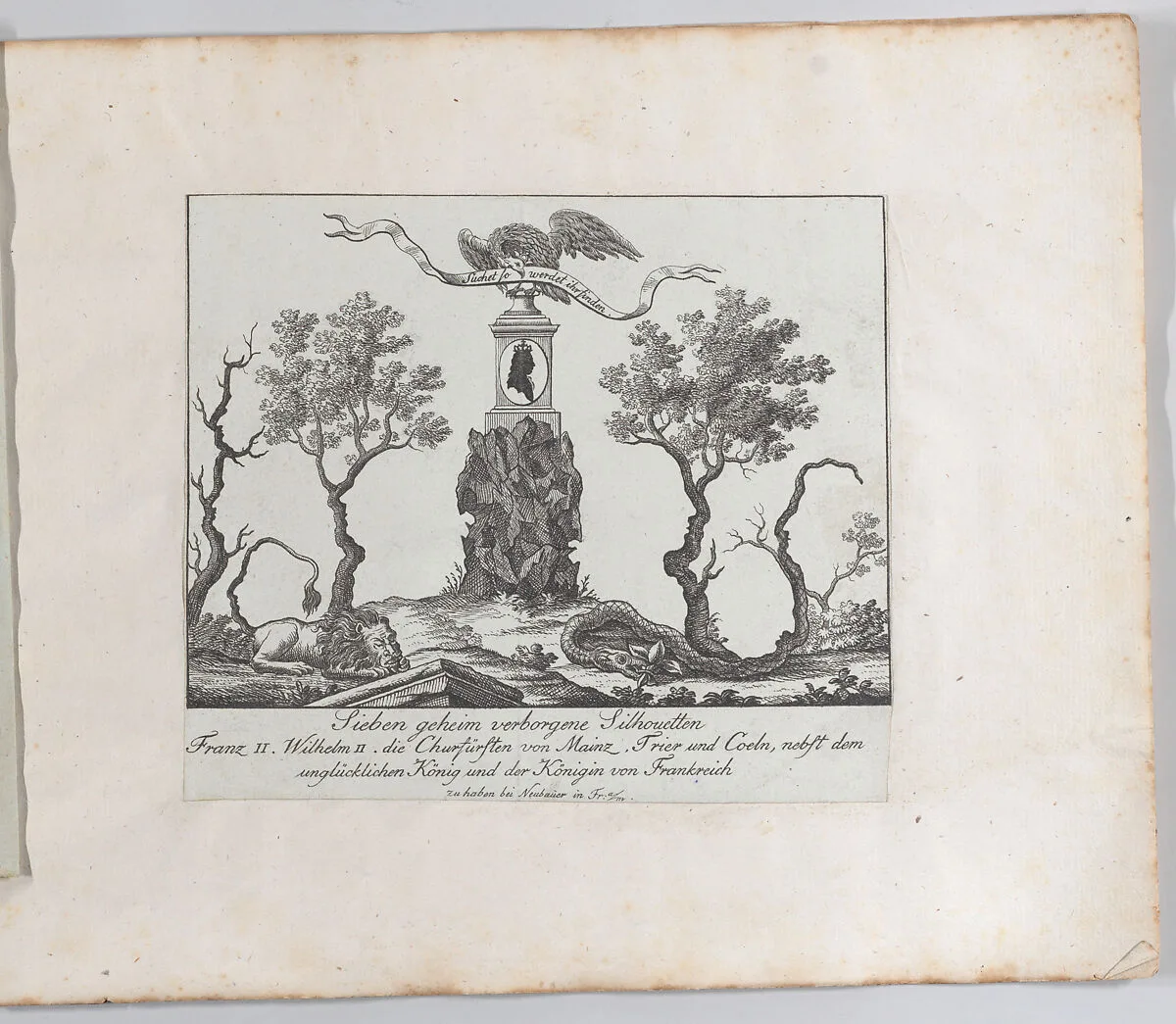 Landscape containing "Seven Secretly Hidden Silhouettes" — Archduke Maximilian Francis of Austria|Louis XVI, King of France|Francis II, Holy Roman Emperor|Marie Antoinette, Queen of France|Friedrich Karl Joseph von Erthal, Prince-elector and Archbishop of Mainz|Prince Clemens Wenceslaus of Saxony Archbishop-Elector of Trier|Friedrich Ludwig Neubauer|Friedrich Wilhelm II, King of Prussia