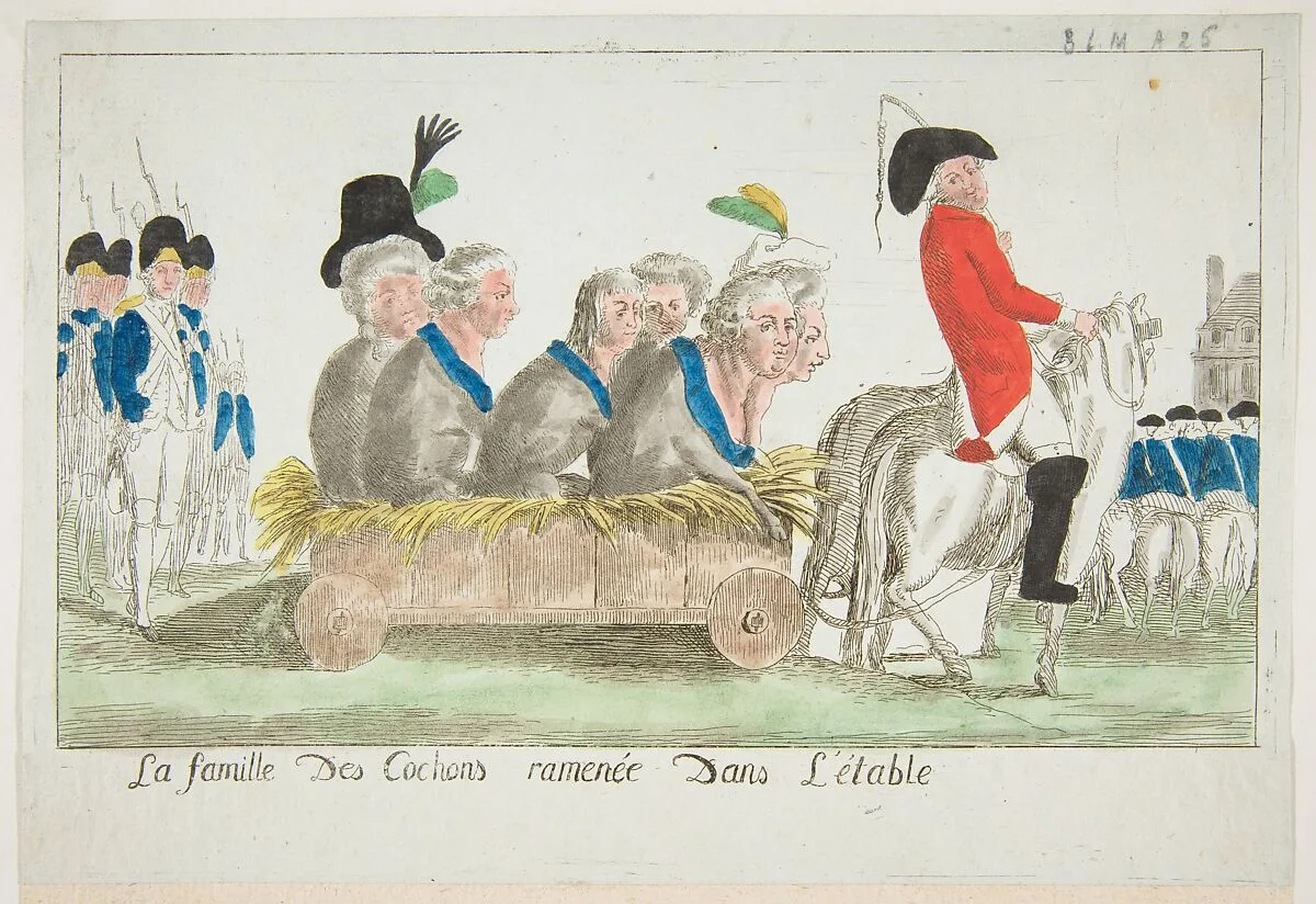 La famille des Cochons ramenée dans l'étable (The family of pigs pulled to the stable) — Anonymous, French, 18th century
