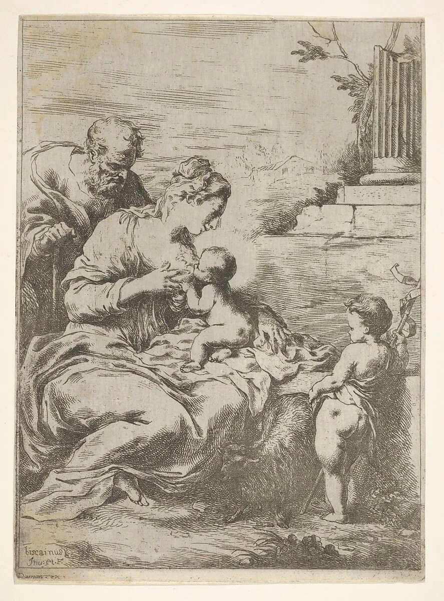 The Holy Family with the infant St John the Baptist at right — Bartolomeo Biscaino|Daman