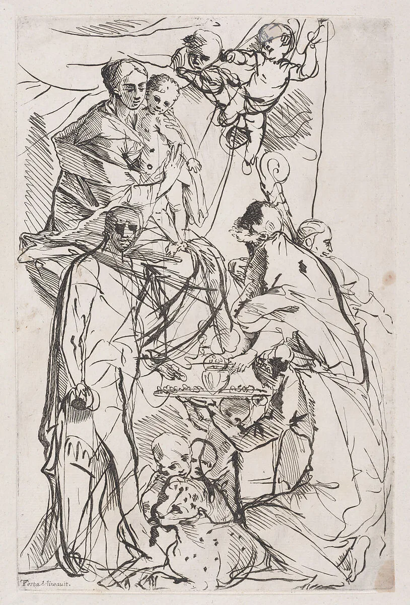 The adoration of the Virgin and Christ Child — Pietro Testa|Anonymous, 18th century