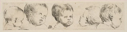 Plate 10: Five Heads of Children, from "Collection of various doodles and etching proofs" (Recueil de divers griffonnements et preuves d'eauforte)