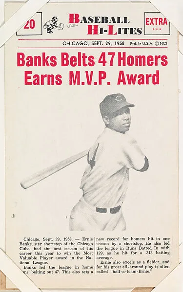 Ernie Banks #20 from Nu-Card Baseball Hi-Lites series (W460) — Nu-Card, Inc.