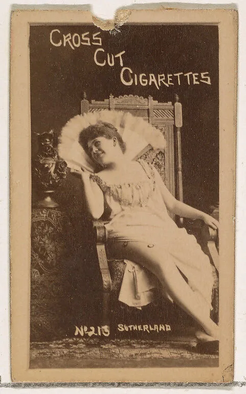 Card Number 213, Sutherland, from the Actors and Actresses series (N145-1) issued by Duke Sons & Co. to promote Cross Cut Cigarettes — W. Duke, Sons & Co.