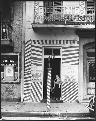 [Painted Doorway of "French Opera" Barber Shop on Bourbon Street, New Orleans, Louisiana]