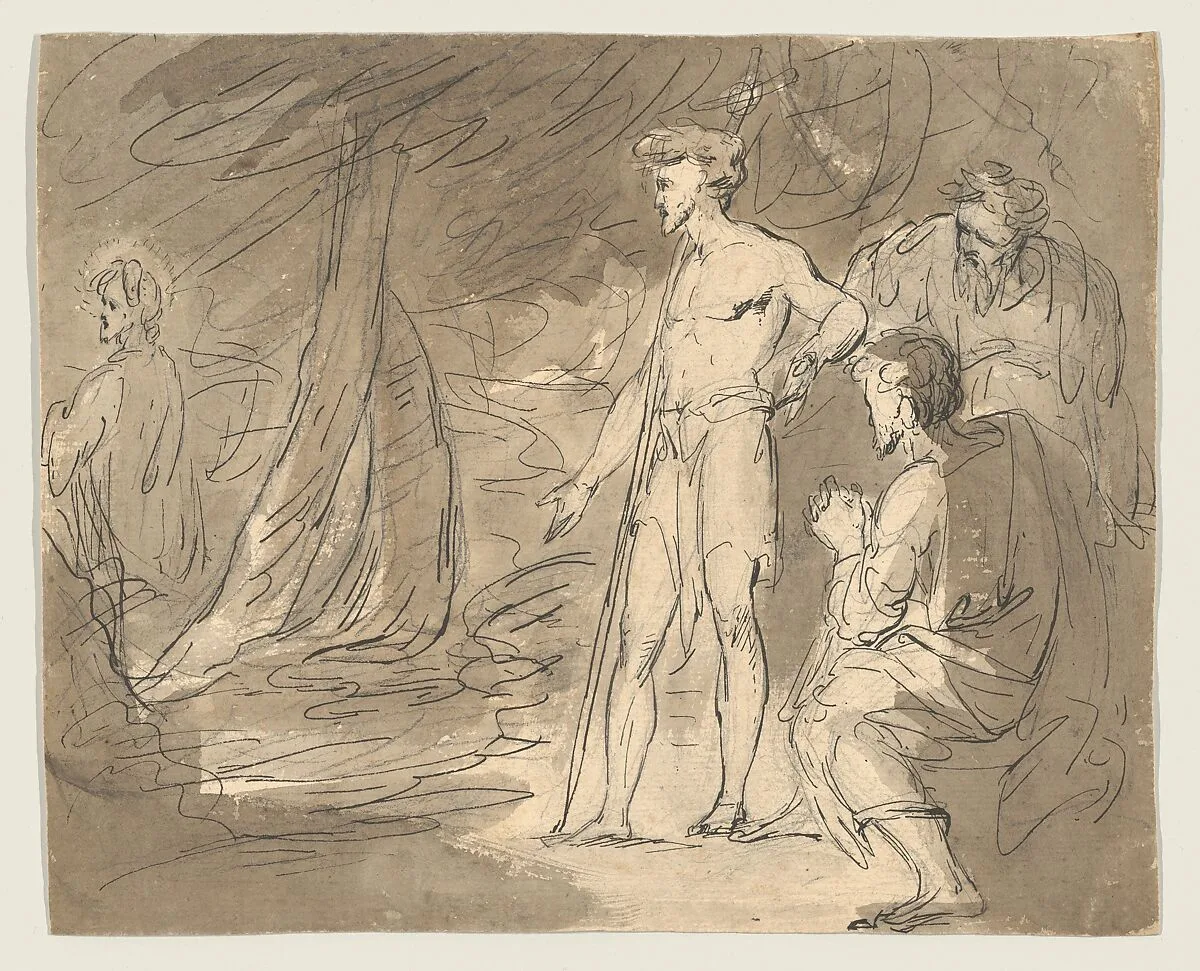 John the Baptist and Two Men, with Christ — William Hamilton